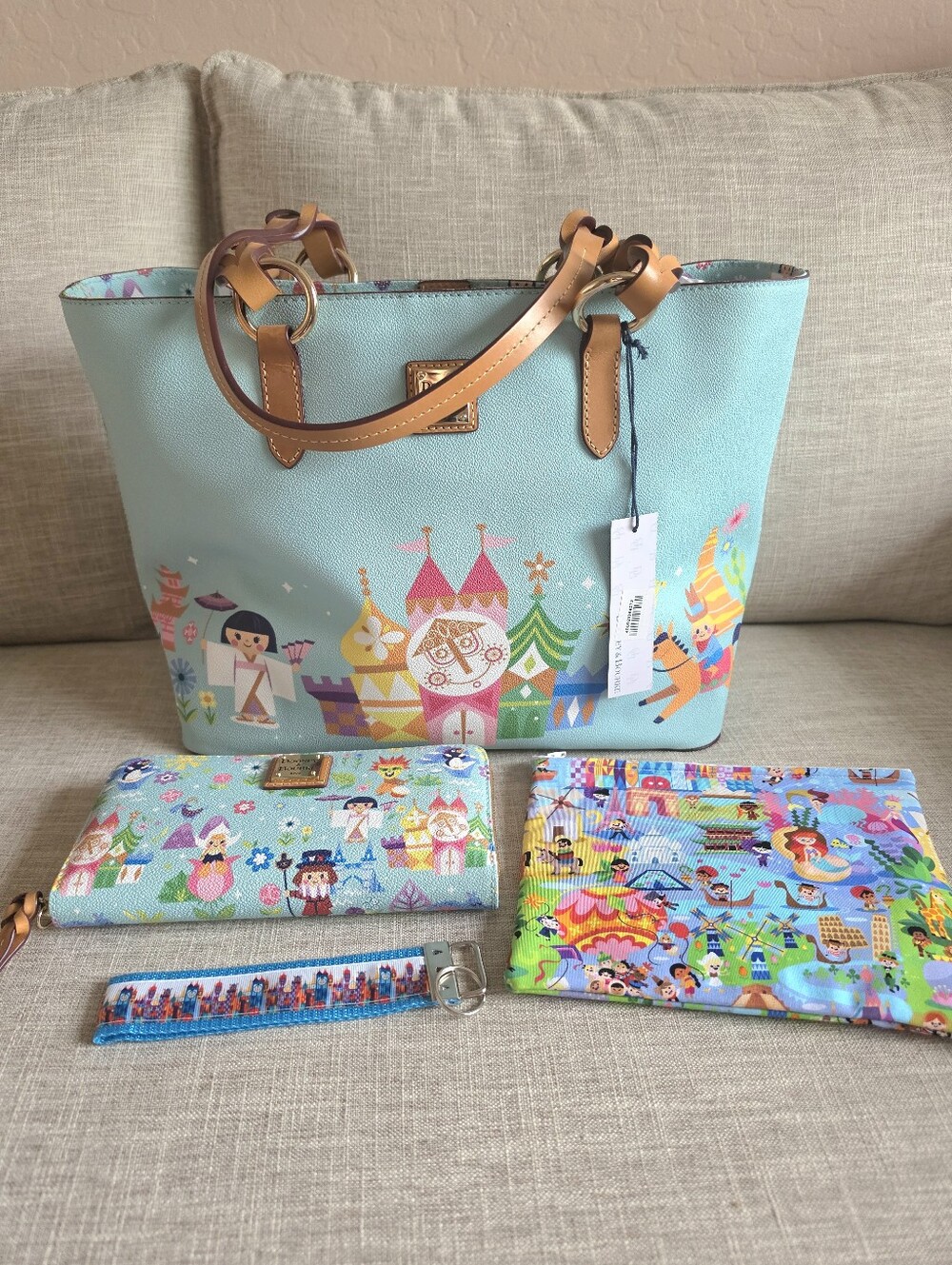 Disney Dooney & Bourke It's A Small World Tote And Zip-Around Wallet Set